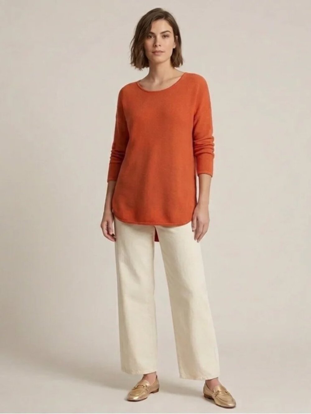 MICHAEL Michael Kors Burnt Orange Rust Knit Sweater Gold Back Zip Tunic Size M